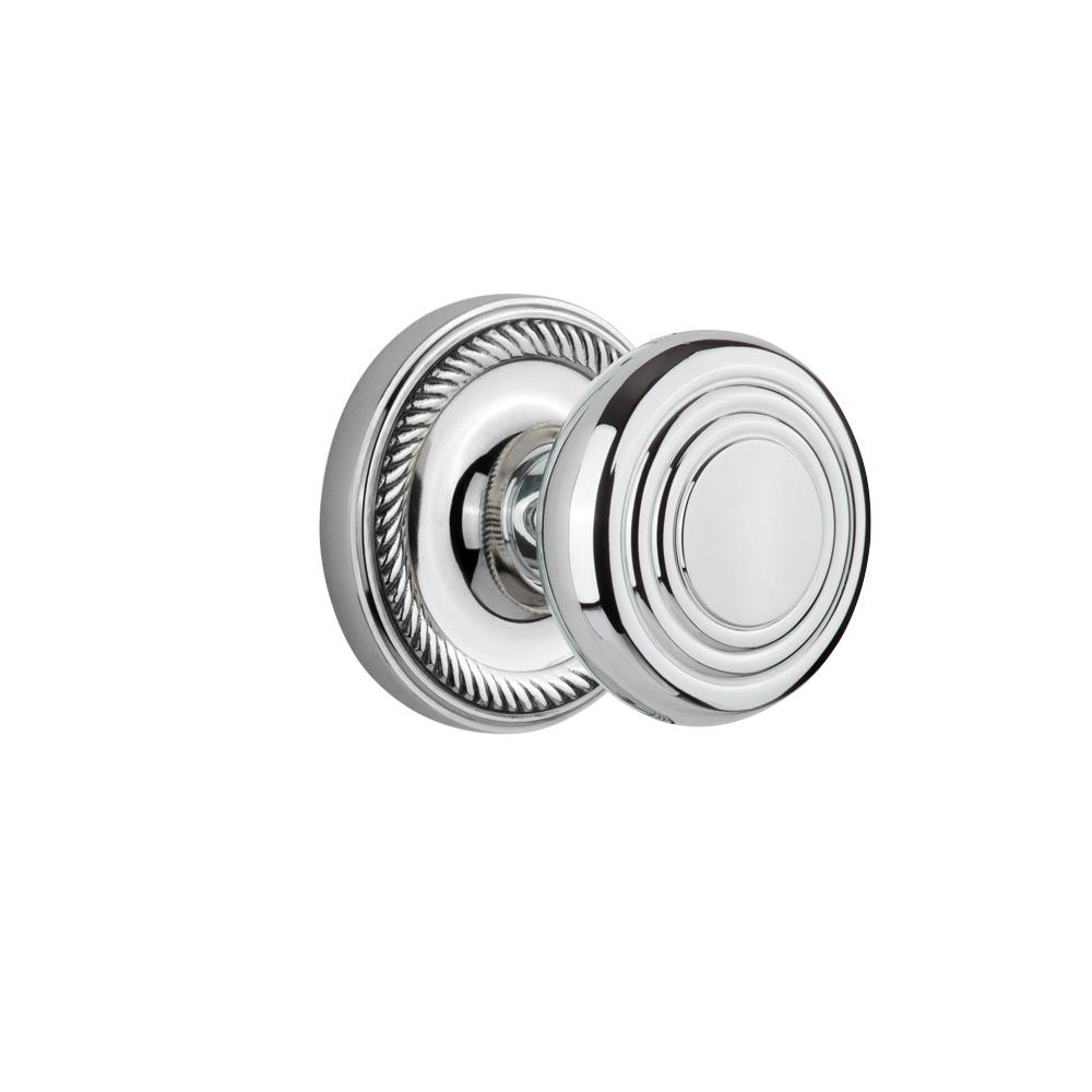 Nostalgic Warehouse ROPDEC Complete Mortise Lockset Rope Rosette with Deco Knob in Bright Chrome